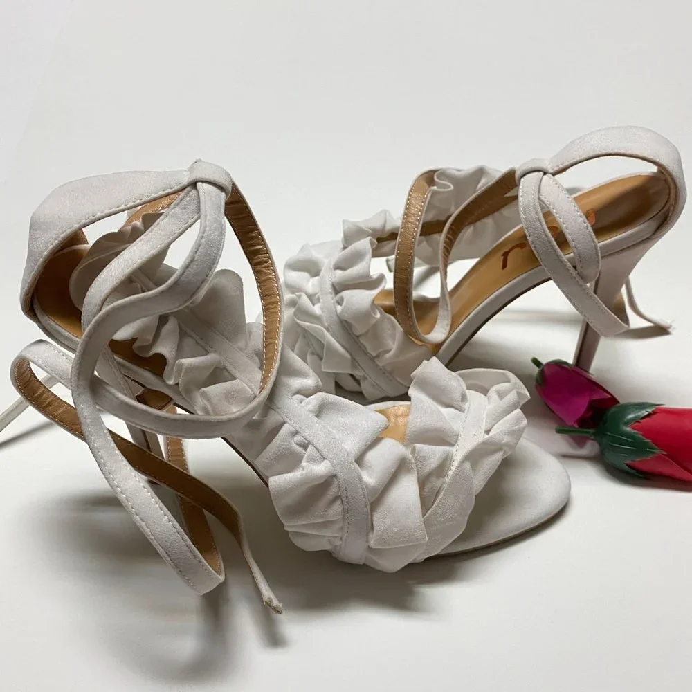 FSJ Open Toe High Stiletto Heel Lace-up Sandals - Picture 5 of 7